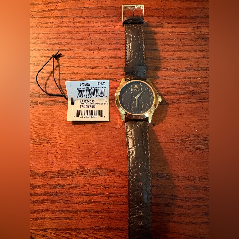 Gucci G-Timeless Quartz Gold Tone Leather Casual Brown Watch YA1264035 Unisex